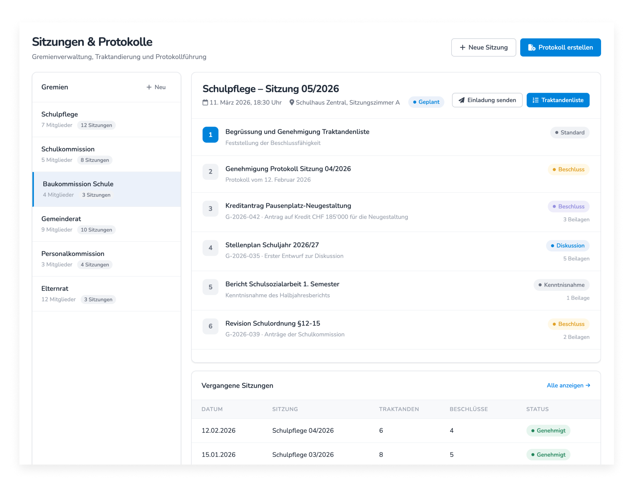Protokoll- und Geschäftsverwaltung